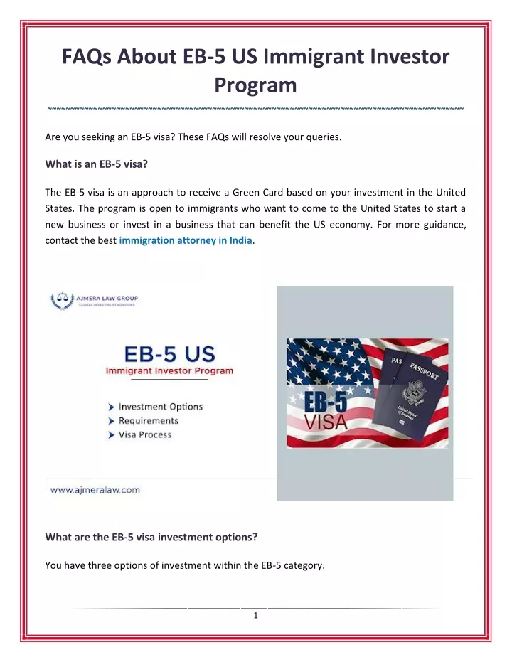 faqs about eb 5 us immigrant investor program