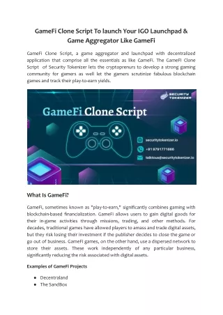 GameFi Clone Script To launch Your IGO Launchpad & Game Aggregator Like GameFi