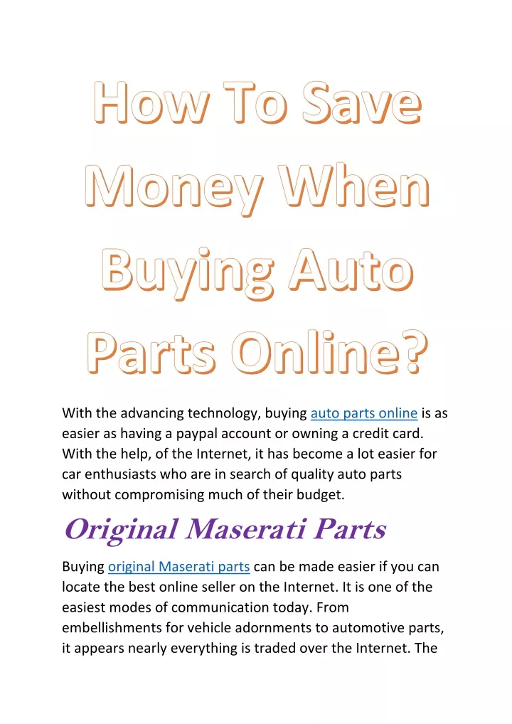 with the advancing technology buying auto parts