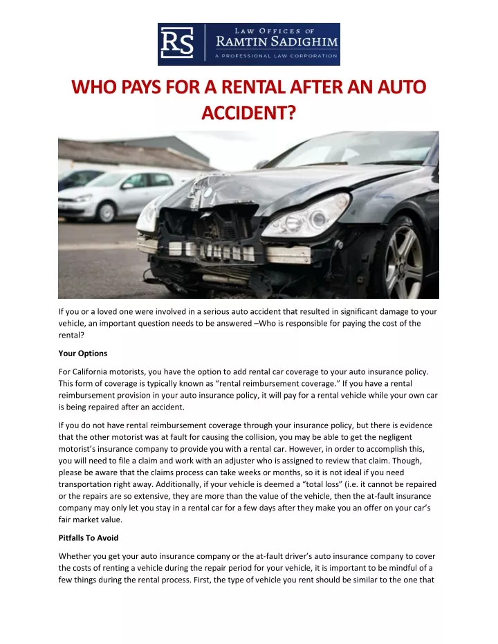 who pays for a rental after an auto accident