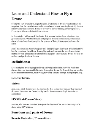 Learn and Understand How to Fly a Drone
