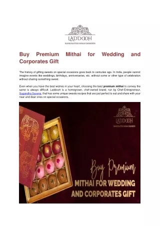 Buy Premium Mithai for Wedding and Corporates Gift