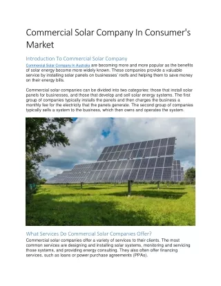 Commercial Solar Company In Consumer's Market