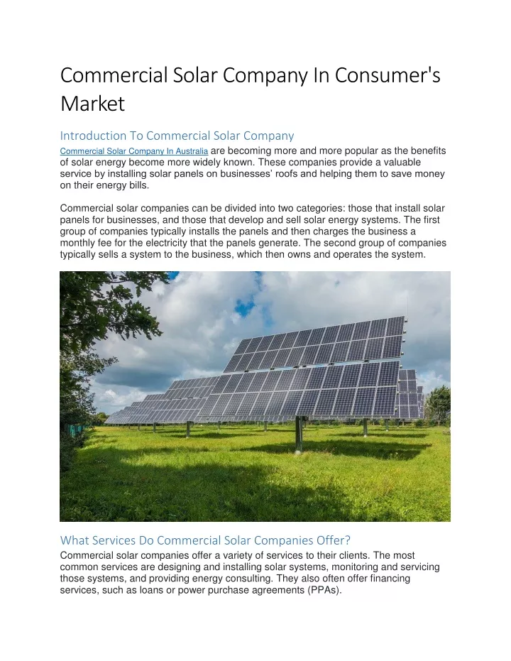 commercial solar company in consumer s market