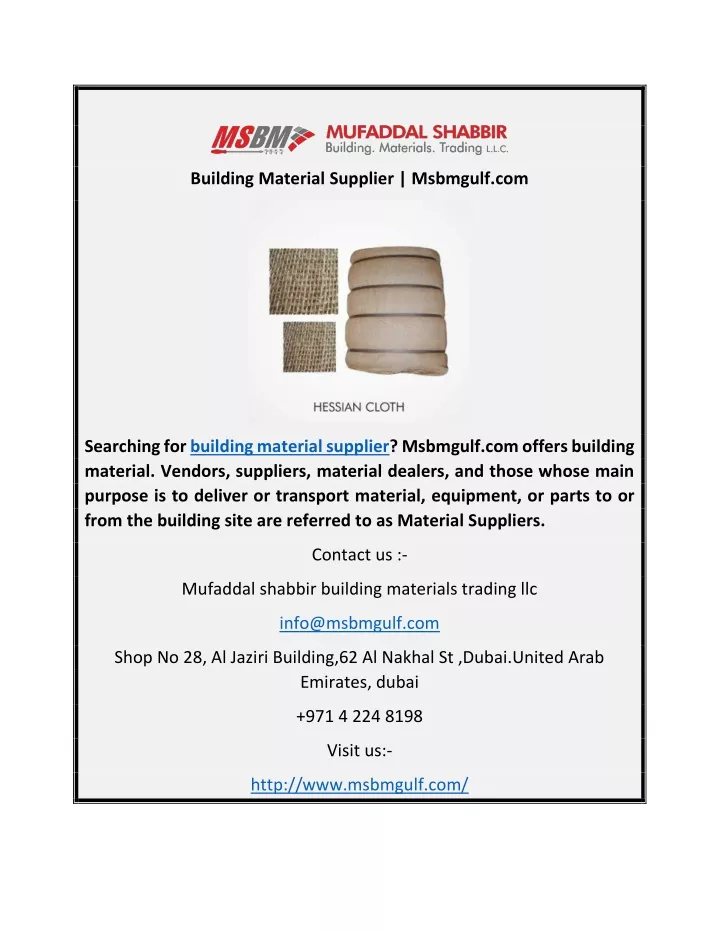 building material supplier msbmgulf com