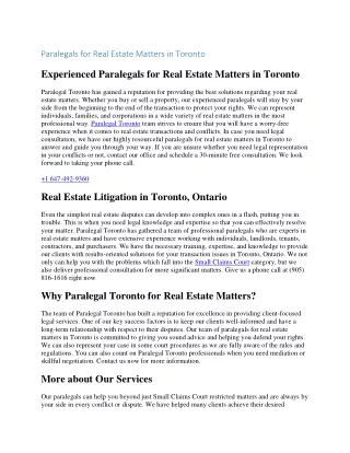 Paralegals for Real Estate Matters in Toronto