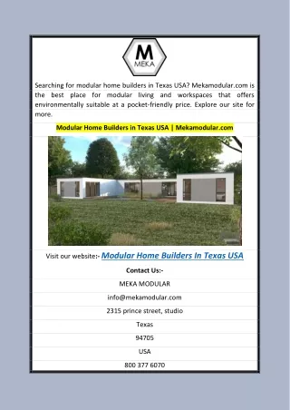 Modular Home Builders in Texas USA  Mekamodular.com
