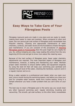 Easy Ways to Take Care of Your Fibreglass Pools