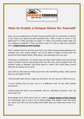 How to Create a Unique Home for Yourself
