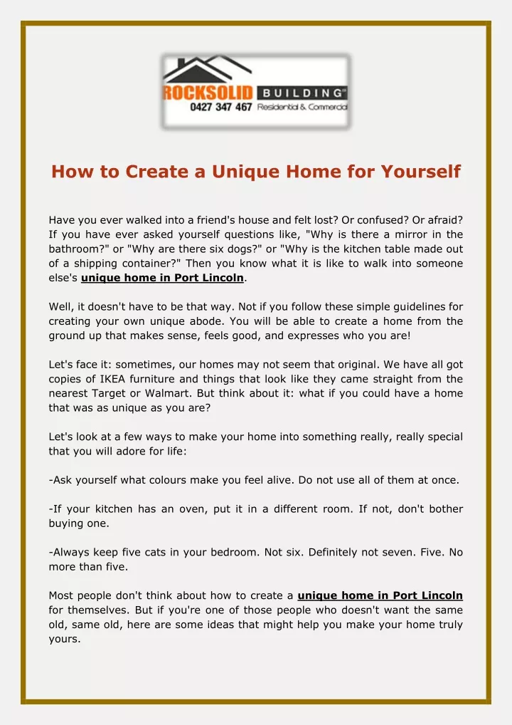 how to create a unique home for yourself have