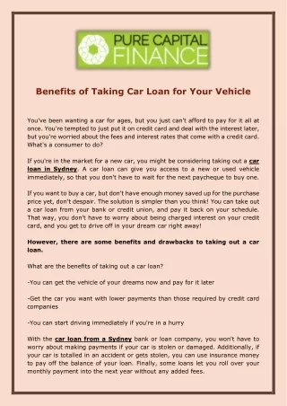 Benefits of Taking Car Loan for Your Vehicle