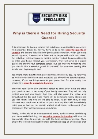 Why is there a Need for Hiring Security Guards