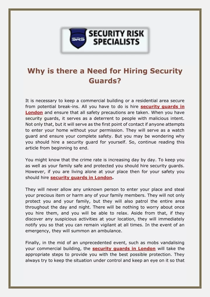 why is there a need for hiring security guards