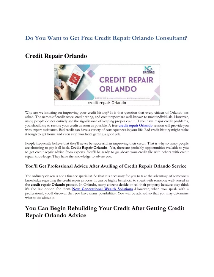 do you want to get free credit repair orlando