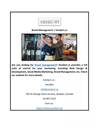 Brand Management | Vendart.ca