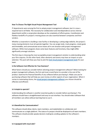 How To Choose The Right Visual Project Management Tool