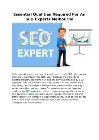 Essential Qualities Required For An SEO Experts Melbourne