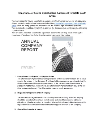Importance of having Shareholders Agreement Template South Africa