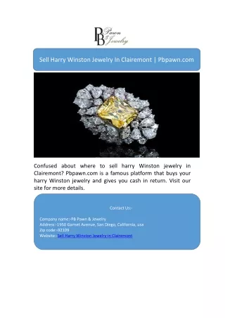 Sell Harry Winston Jewelry In Clairemont | Pbpawn.com