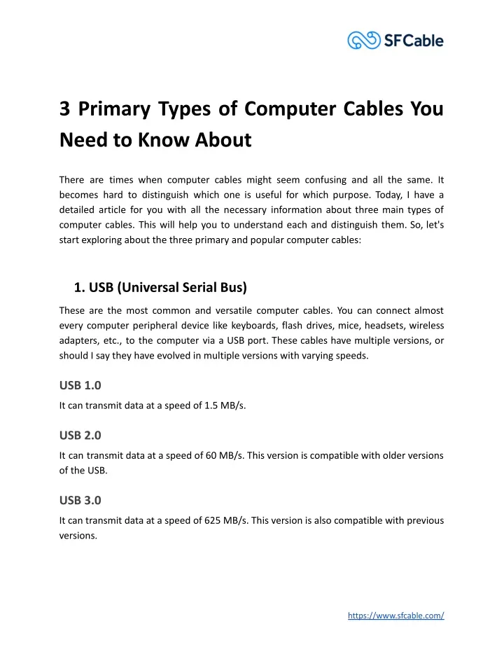 3 primary types of computer cables you need