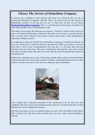 Choose The Service of Demolition Company