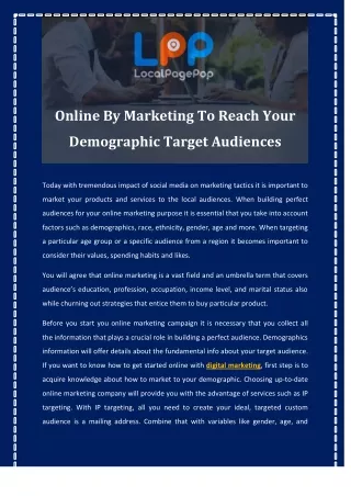 Online By Marketing To Reach Your Demographic Target Audiences