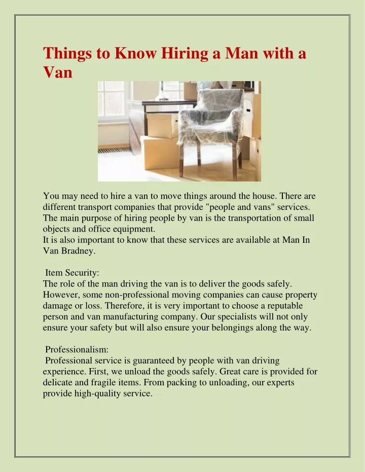 things to know hiring a man with a van