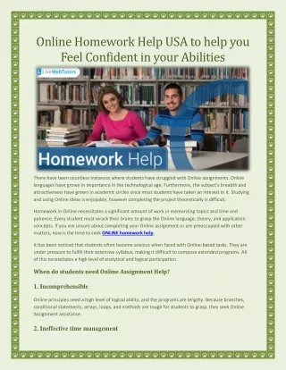 Online Homework Help USA to help you Feel Confident in your Abilities