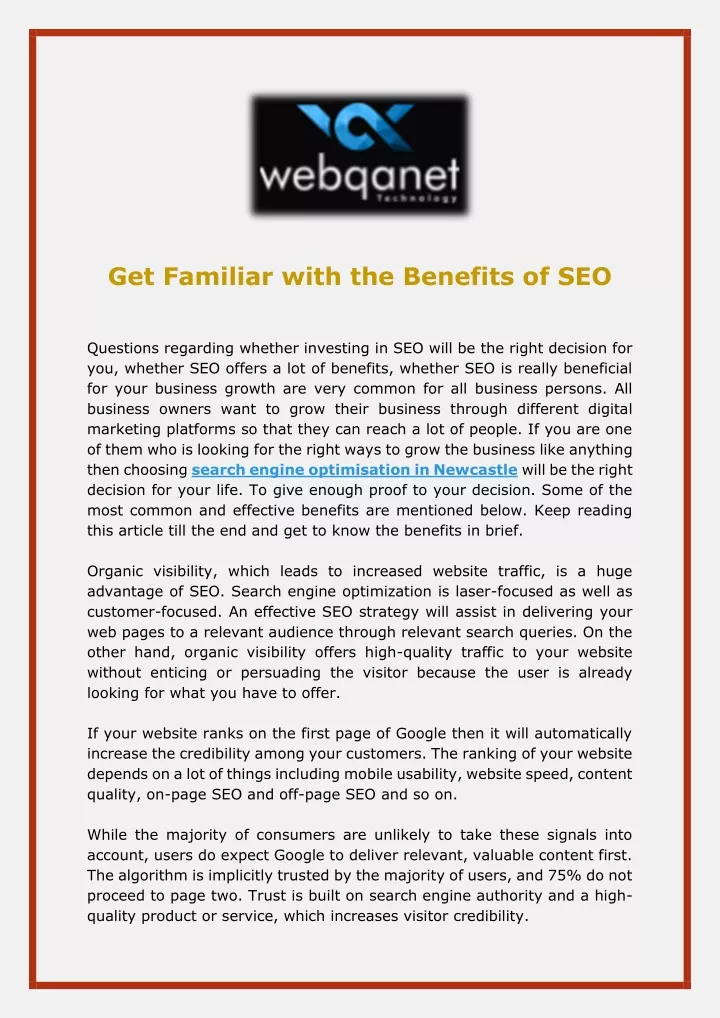 get familiar with the benefits of seo