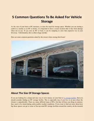 5 Common Questions To Be Asked For Vehicle Storage