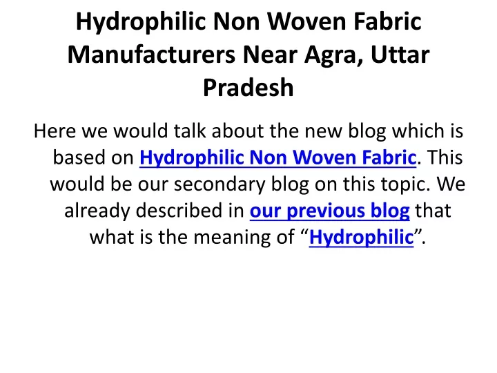hydrophilic non woven fabric manufacturers near agra uttar pradesh