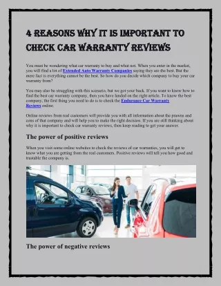 4 reasons why it is important to check car warranty reviews