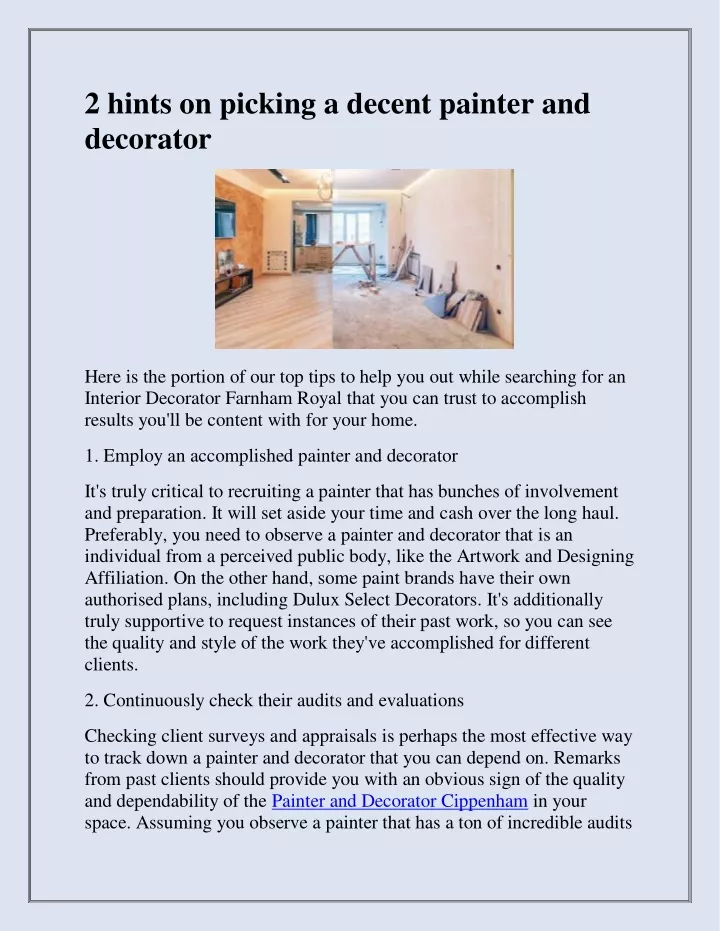 2 hints on picking a decent painter and decorator