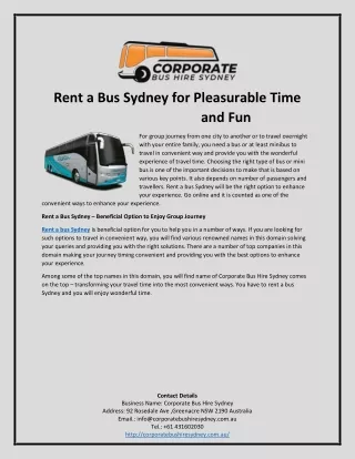Rent a Bus Sydney for Pleasurable Time and Fun