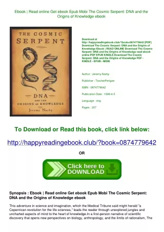 Ebook  Read online Get ebook Epub Mobi The Cosmic Serpent DNA and the Origins of
