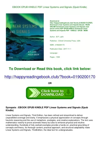 EBOOK EPUB KINDLE PDF Linear Systems and Signals (Epub Kindle)