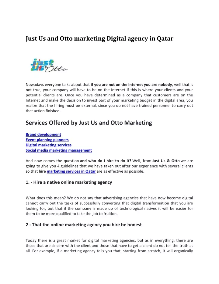 just us and otto marketing digital agency in qatar