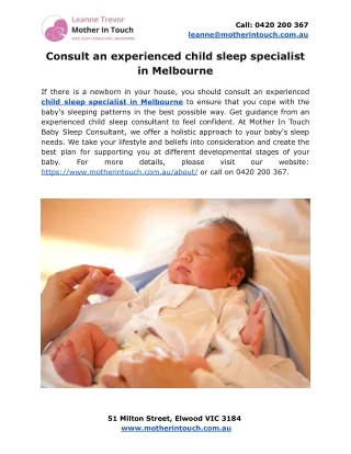 Consult an experienced child sleep specialist in Melbourne