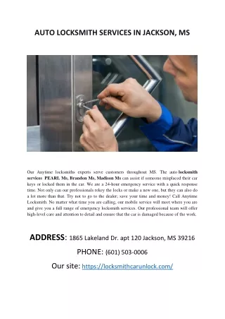 auto locksmith services in jackson ms