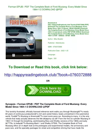 Forman EPUB / PDF The Complete Book of Ford Mustang Every Model Since 1964-1/2 D