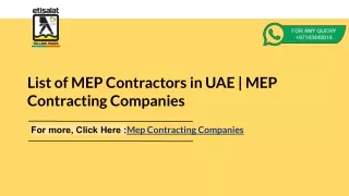 List of MEP Contractors in UAE | MEP Contracting Companies