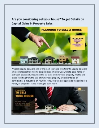 Are you considering sell your house To get Details on Capital Gains in Property Sales