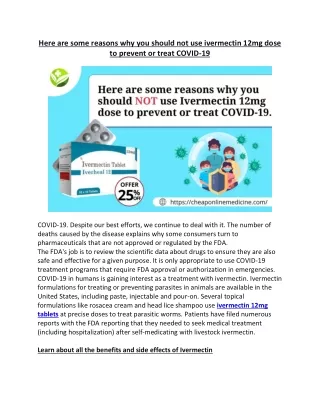 Here Are Some Reasons Why You Should Not Use Ivermectin 12mg Dosage