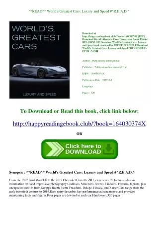 ^*READ^* World's Greatest Cars Luxury and Speed #^R.E.A.D.^