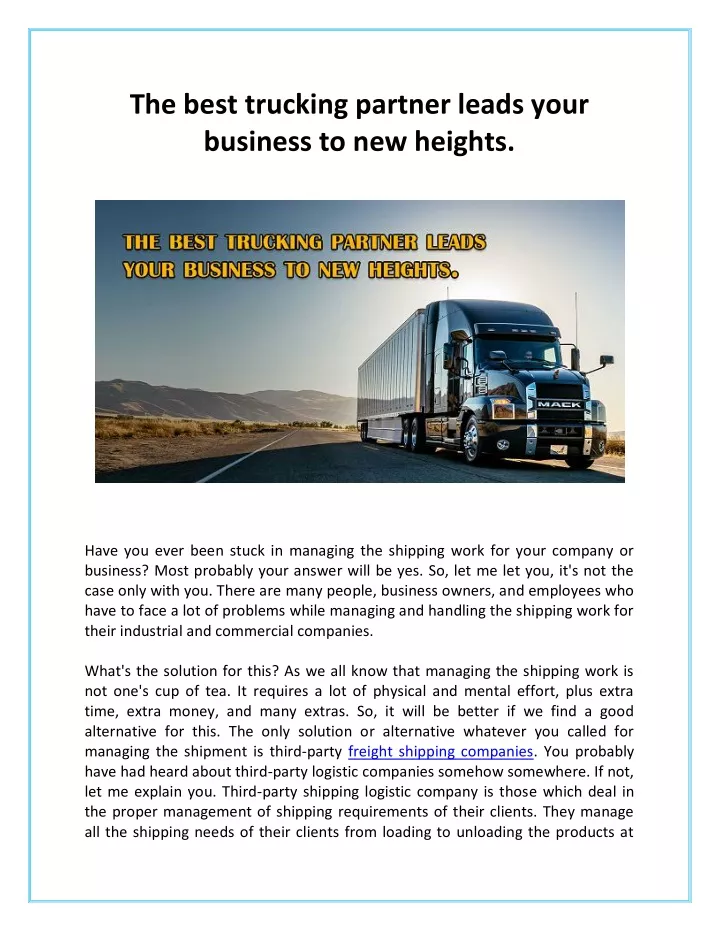 the best trucking partner leads your business