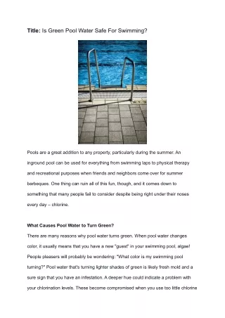 Is Green Pool Water Safe For Swimming
