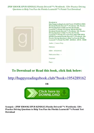 [PDF EBOOK EPUB KINDLE] Florida Driverâ€™s Workbook 320  Practice Driving Questi