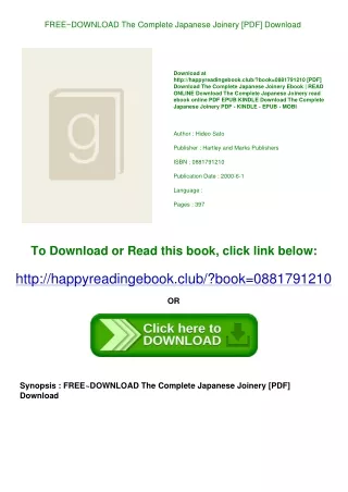 FREE~DOWNLOAD The Complete Japanese Joinery [PDF] Download