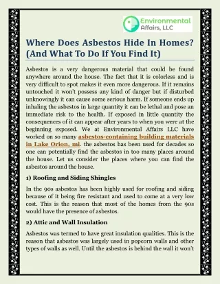 Where Does Asbestos Hide In Homes