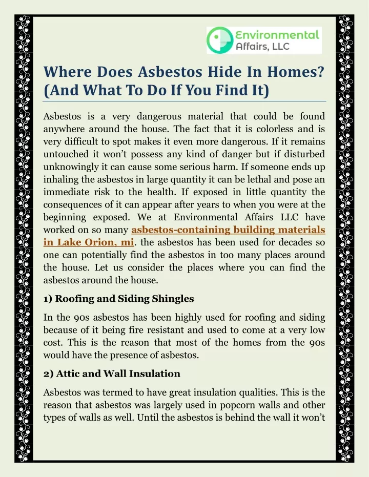 where does asbestos hide in homes and what
